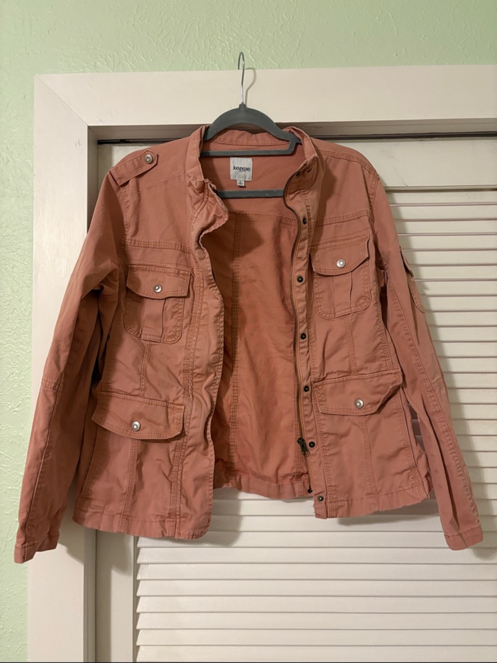 kensie Pink Utility Jacket with Front Flap Pockets